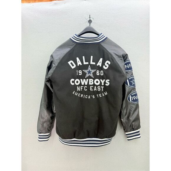 NFL Team Apparel Mens Black Gray Full Snap Dallas Cowboys Varsity Jacket Small - Picture 2 of 9